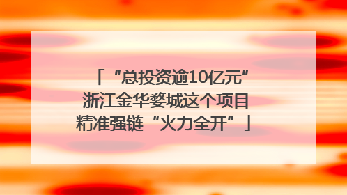 “总投资逾10亿元” 浙江金华婺城这个项目精准强链“火力全开”