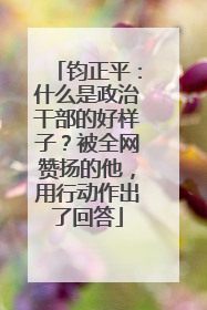 钧正平：什么是政治干部的好样子？被全网赞扬的他，用行动作出了回答